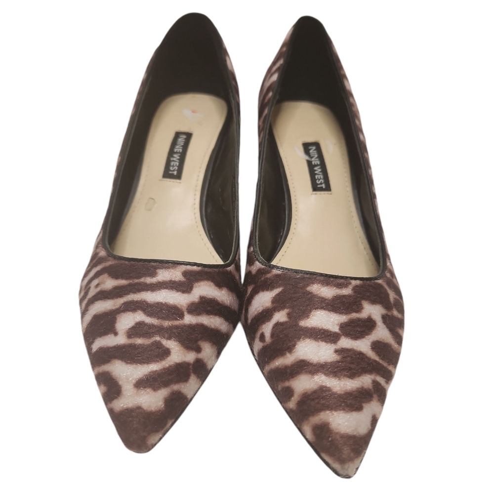 Nine West Women's Brown Leopard Print Block Heel Pump Size 7